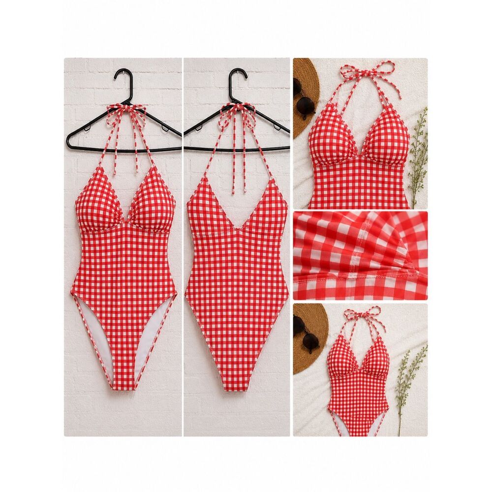 Wild Fable Gingham One Piece Swimsuit XL NWT Ruched Halter Bathing Suit